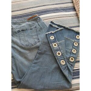 Standards & Practices Women Boot Cut Jeans Blue Stretch Frayed Eyelet Size 18x28